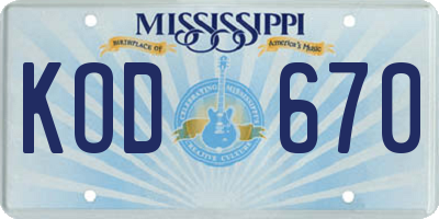 MS license plate KOD670