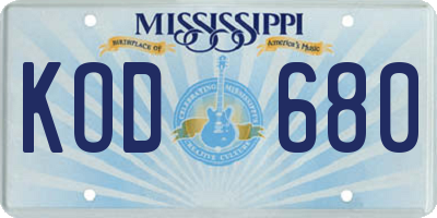 MS license plate KOD680