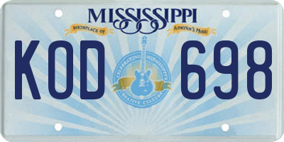 MS license plate KOD698