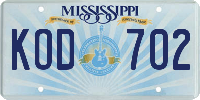 MS license plate KOD702