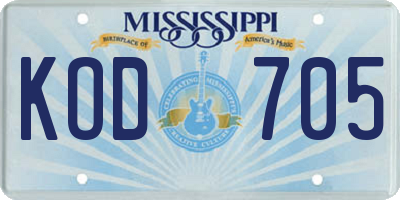 MS license plate KOD705