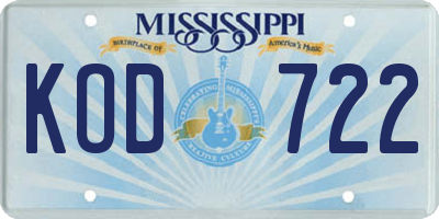 MS license plate KOD722