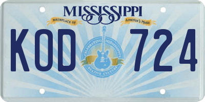 MS license plate KOD724