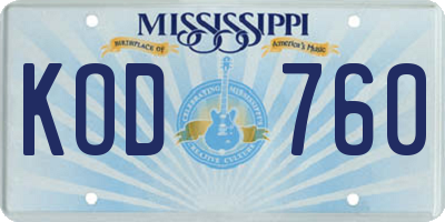 MS license plate KOD760