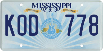 MS license plate KOD778