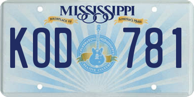 MS license plate KOD781