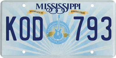 MS license plate KOD793