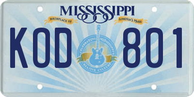 MS license plate KOD801