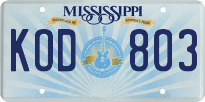 MS license plate KOD803