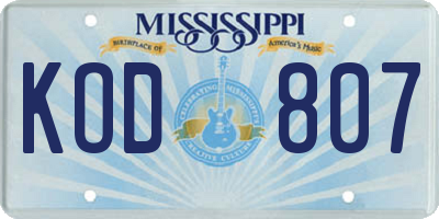 MS license plate KOD807