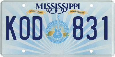 MS license plate KOD831
