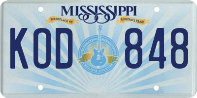MS license plate KOD848