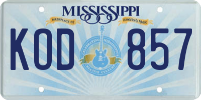 MS license plate KOD857
