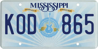MS license plate KOD865