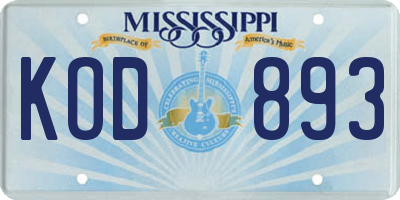 MS license plate KOD893