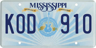 MS license plate KOD910