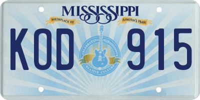 MS license plate KOD915