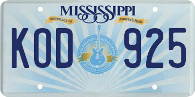 MS license plate KOD925