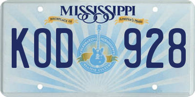 MS license plate KOD928
