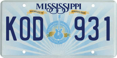 MS license plate KOD931