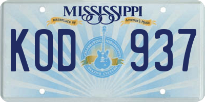MS license plate KOD937