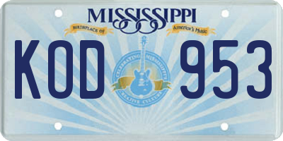 MS license plate KOD953