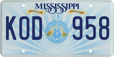 MS license plate KOD958