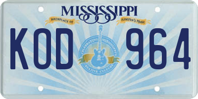 MS license plate KOD964