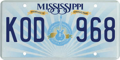 MS license plate KOD968