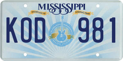 MS license plate KOD981