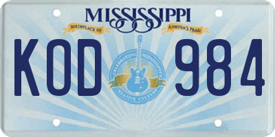 MS license plate KOD984