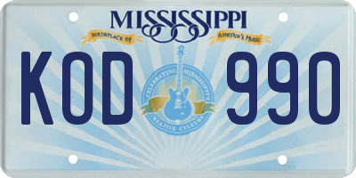 MS license plate KOD990