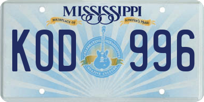 MS license plate KOD996