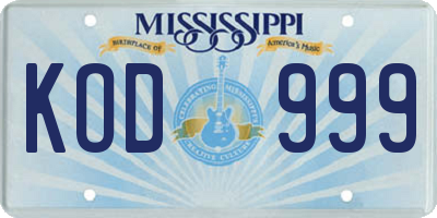 MS license plate KOD999