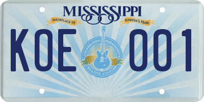 MS license plate KOE001