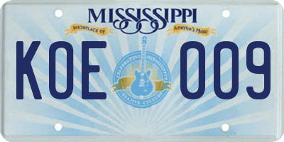 MS license plate KOE009