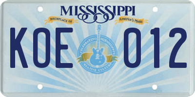 MS license plate KOE012
