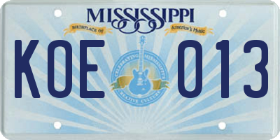 MS license plate KOE013