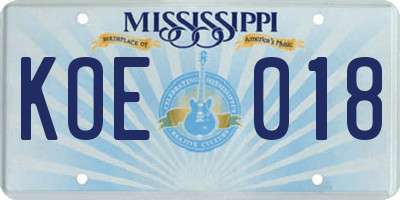 MS license plate KOE018