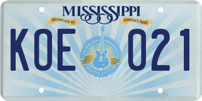 MS license plate KOE021