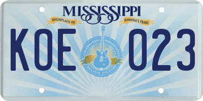 MS license plate KOE023