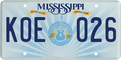 MS license plate KOE026