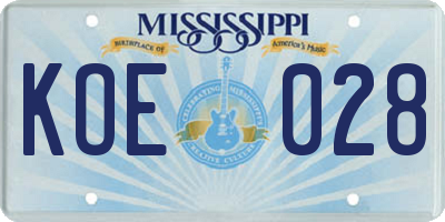 MS license plate KOE028