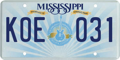 MS license plate KOE031