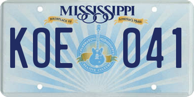 MS license plate KOE041