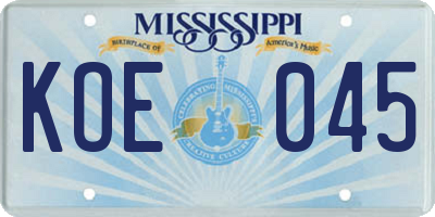 MS license plate KOE045