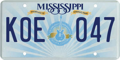 MS license plate KOE047