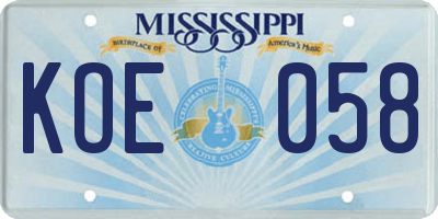 MS license plate KOE058