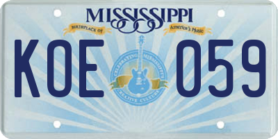 MS license plate KOE059