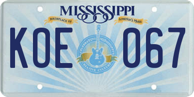 MS license plate KOE067